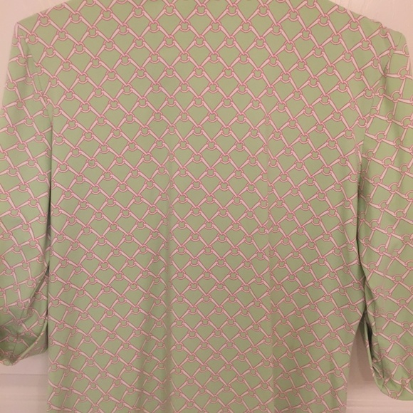J Mclaughlin green chainlink short sleeve collared button front top medium - Picture 6 of 11